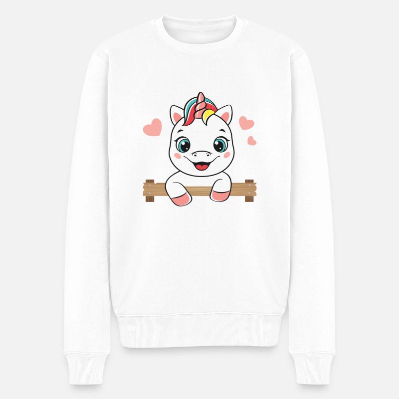 Fröhliches Einhorn - Männer Premium Bio Pullover - Weiß