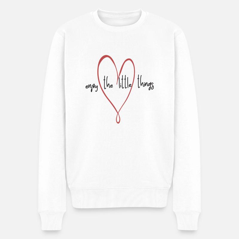 genieße die kleinen Dinge im Leben, Herz, Spruch - Männer Premium Bio Pullover - Weiß