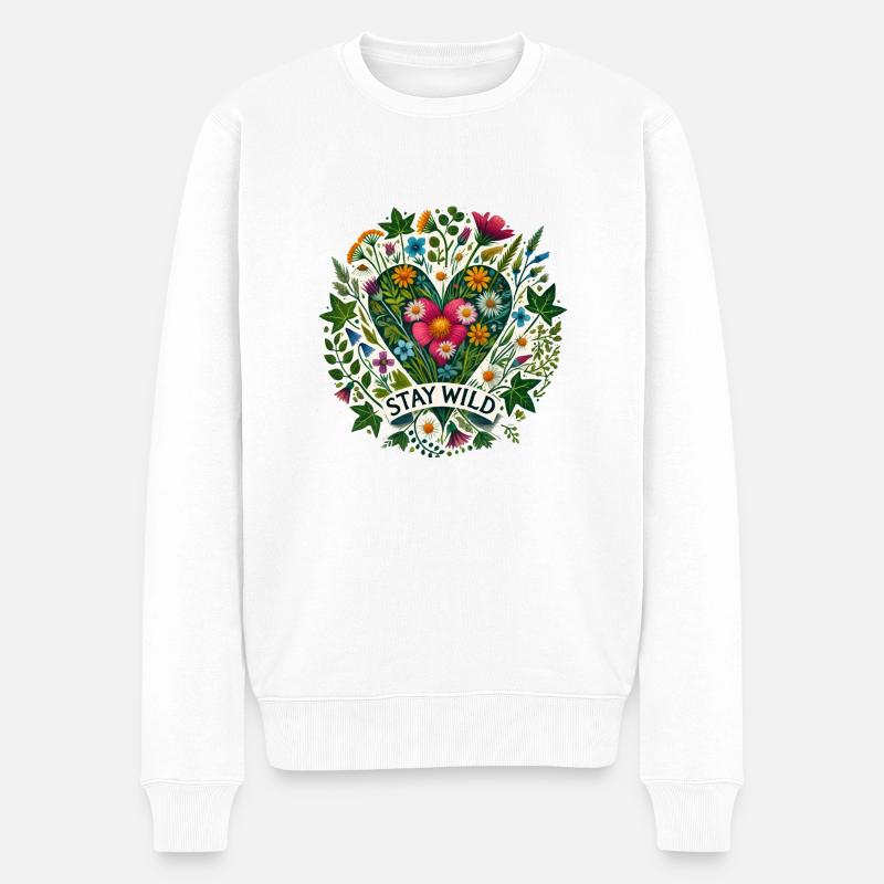 Restez Fleurs sauvages - Pull Premium bio Homme - blanc