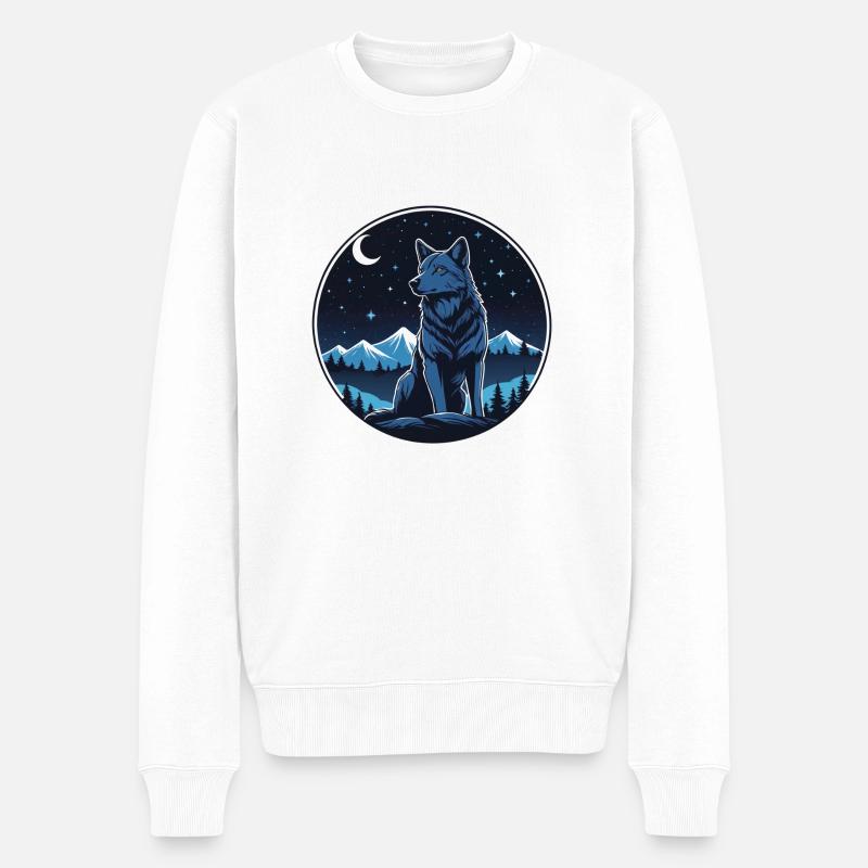 Wolf in galaktischer Nacht - Männer Premium Bio Pullover - Weiß