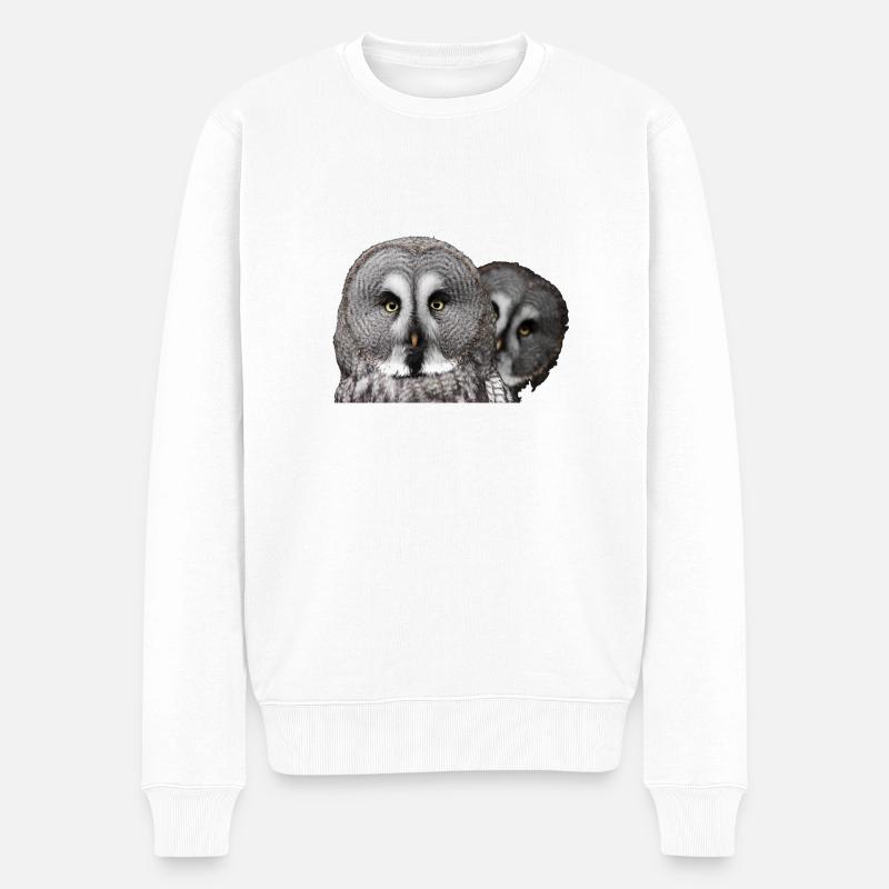 Zwei Eulenköpfe - Männer Premium Bio Pullover - Weiß