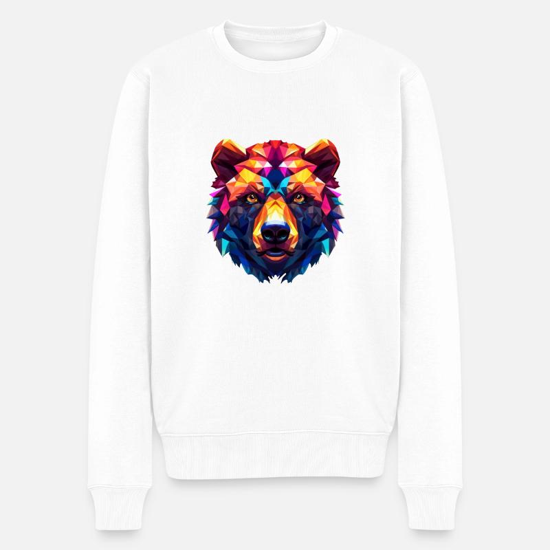 Bunter Bärenkopf - Männer Premium Bio Pullover - Weiß