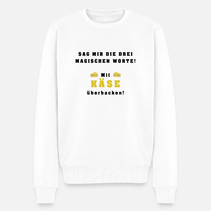 Mit Käse überbacken - 3 magische Worte - Männer Premium Bio Pullover - Weiß