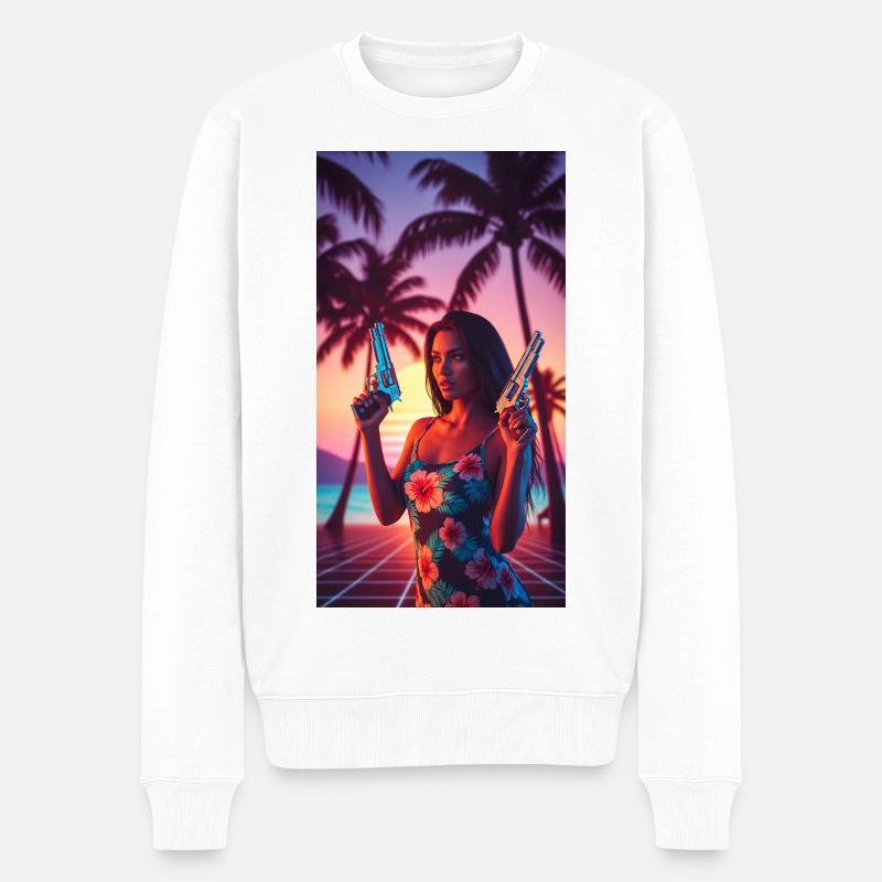 Sonnenuntergang Frau - Männer Premium Bio Pullover - Weiß