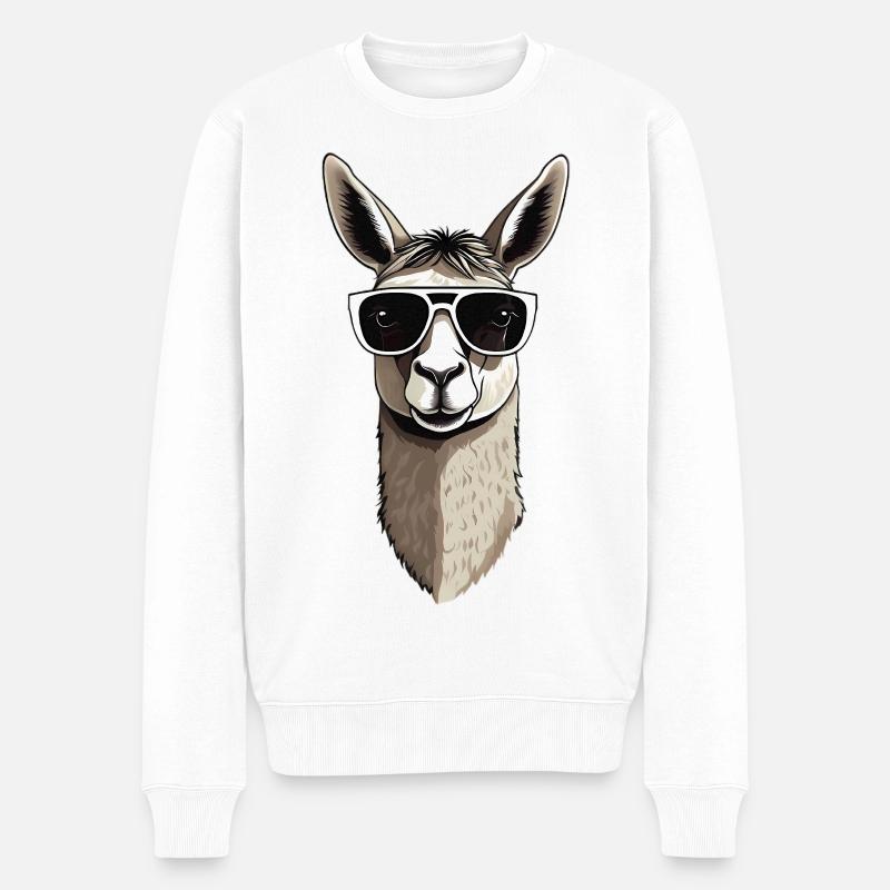Lama avec lunettes de soleil - Pull Premium bio Homme - blanc