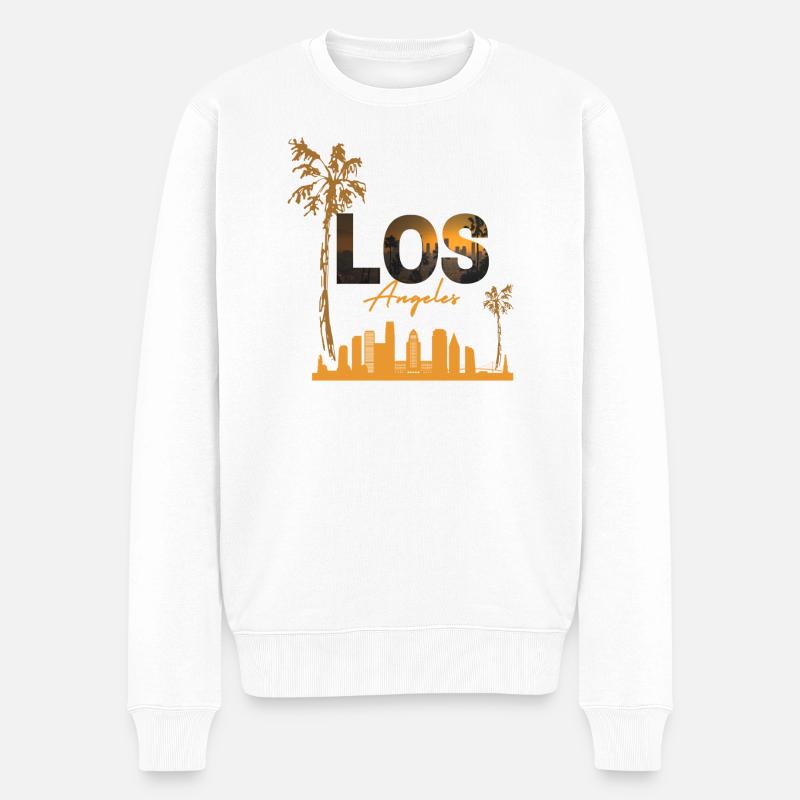 LA Sonnenuntergang Skyline - Männer Premium Bio Pullover - Weiß