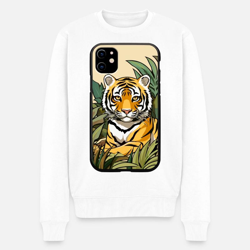 Tiger Dschungel Farbexplosion - Männer Premium Bio Pullover - Weiß