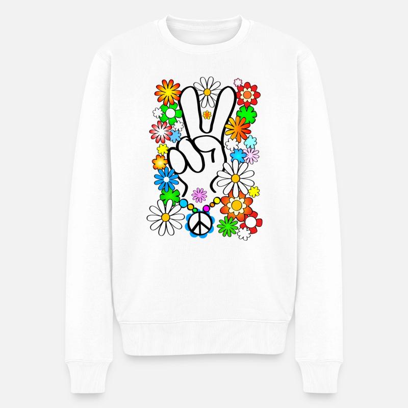 Flower Power & Peace 1 - Männer Premium Bio Pullover - Weiß