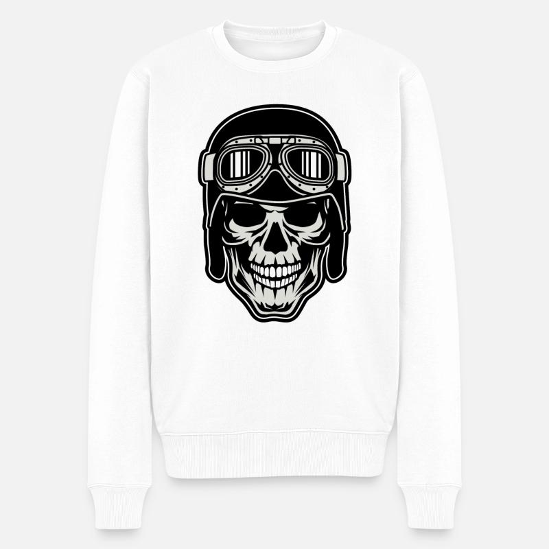Totenkopf Motorradfahrer Retro - Männer Premium Bio Pullover - Weiß