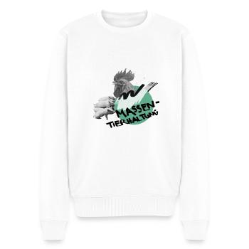 NOAH Massentierhaltung - Männer Premium Bio Pullover - Weiß - Vorne - Thijin (182cm)