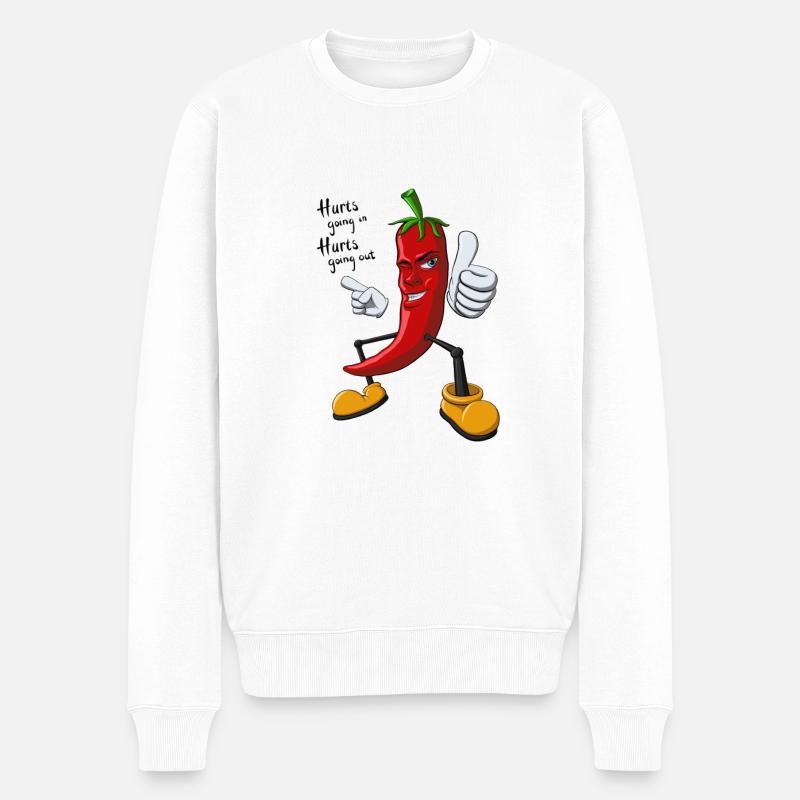 Fröhliche Chili - Männer Premium Bio Pullover - Weiß
