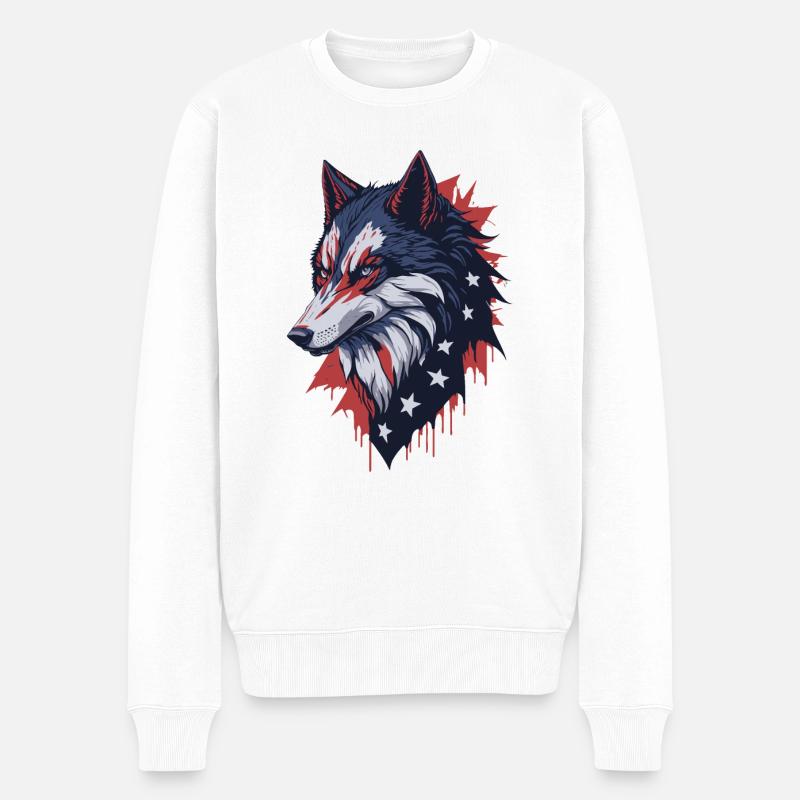 Wolf - Männer Premium Bio Pullover - Weiß