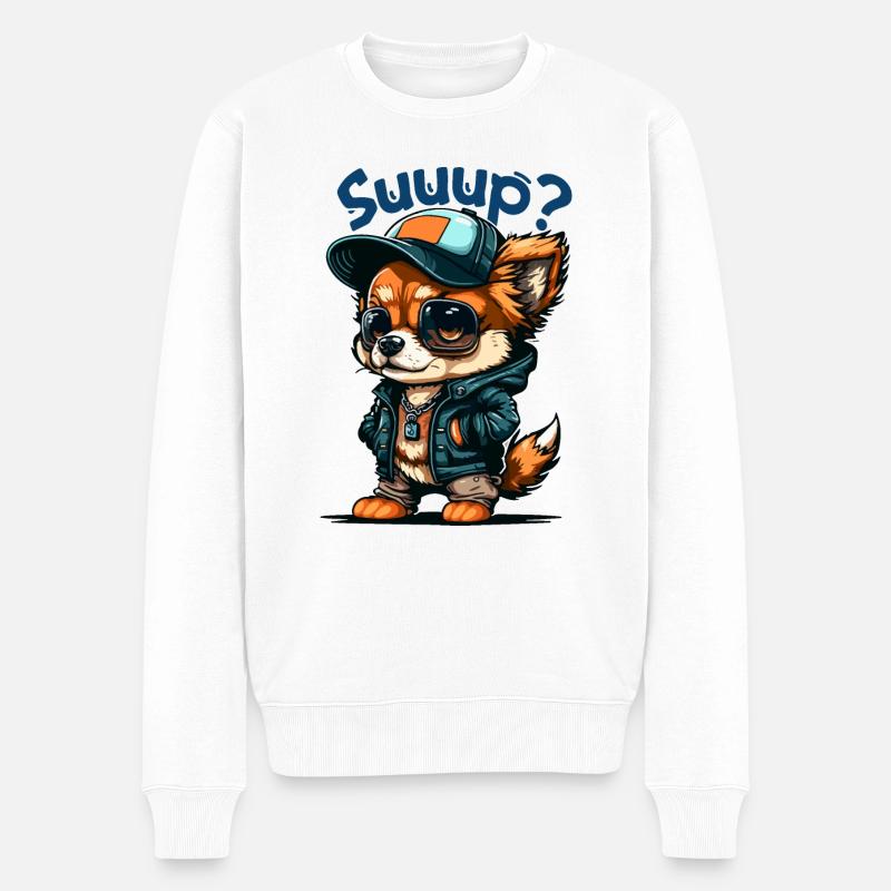 Suuup Hundewelpe - Männer Premium Bio Pullover - Weiß