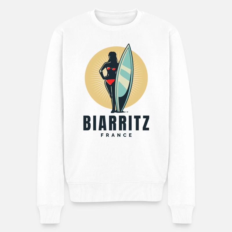 Biarritz Frankreich Retro Surfer Mädchen - Männer Premium Bio Pullover - Weiß