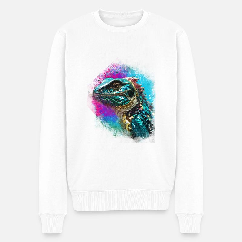 leguan,bunt,pailetten,graffiti - Männer Premium Bio Pullover - Weiß