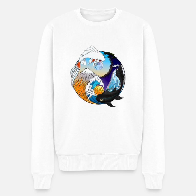 Carpes Koï - Yin Yang - Symbole - Equilibre - Pull Premium bio Homme - blanc