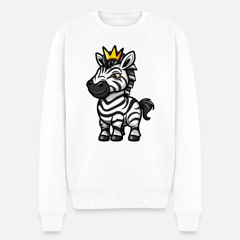 Zebra Cartoon Krone - Männer Premium Bio Pullover - Weiß