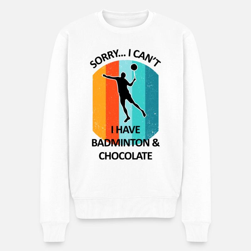 Badminton Badminton Badminton Player Chocolat - Pull Premium bio Homme - blanc