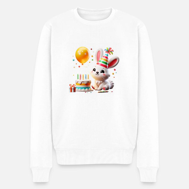 Bunny Kid Celebrating Birthday - Männer Premium Bio Pullover - Weiß