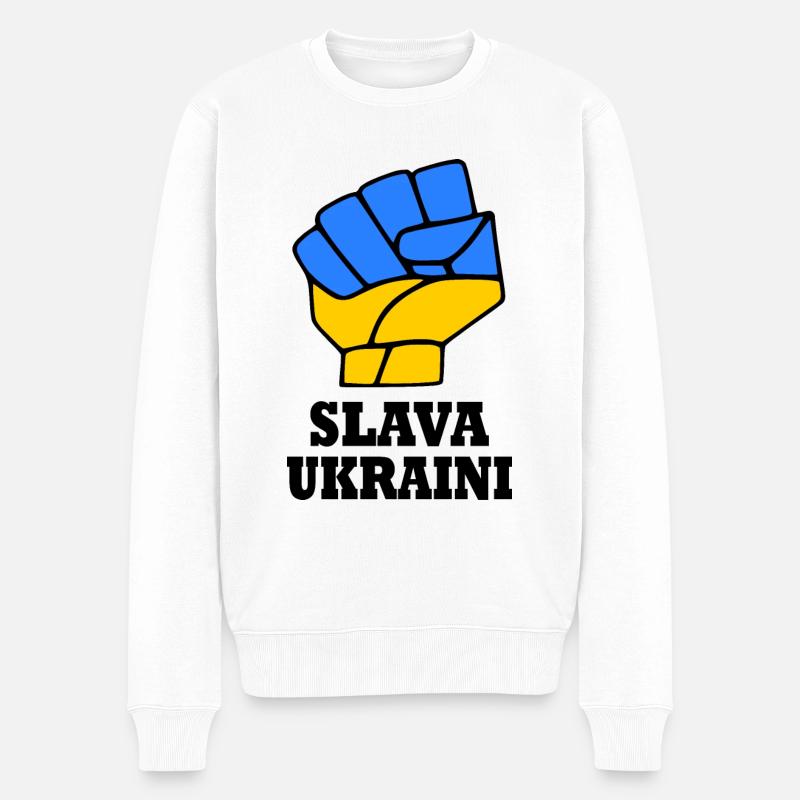 Slava ukraini - Männer Premium Bio Pullover - Weiß