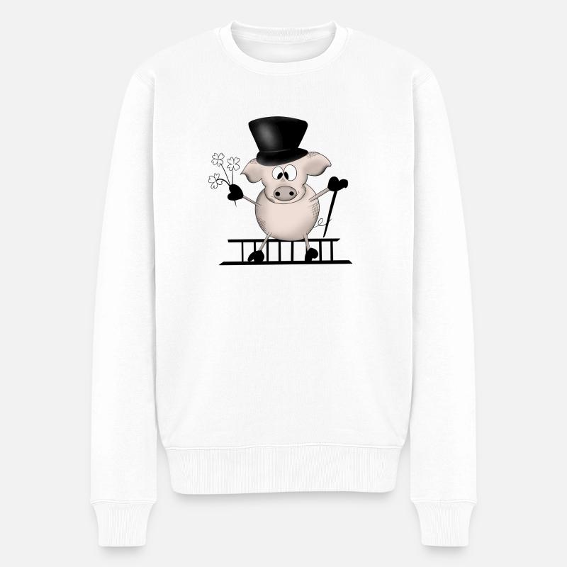 Schwein viel Glück Silvester Glückwünsche - Männer Premium Bio Pullover - Weiß