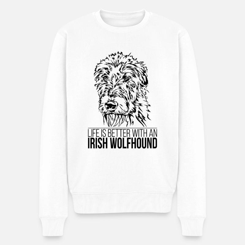 IRISH WOLFHOUND life is better Spruch Wilsigns - Männer Premium Bio Pullover - Weiß