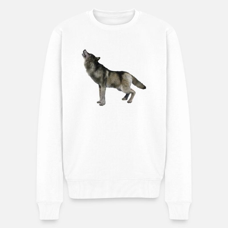 Wolf - Männer Premium Bio Pullover - Weiß