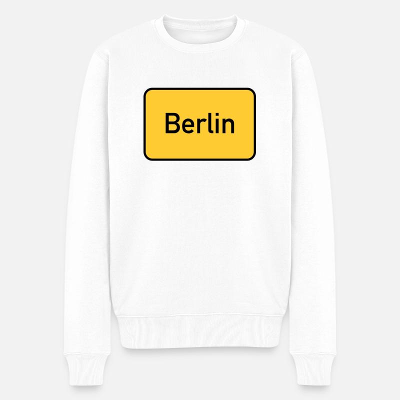 Berlin Ortsschild Gelbe Tafel - Männer Premium Bio Pullover - Weiß