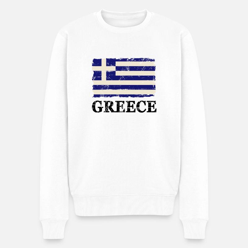 Greece Flag - Griechenland Flagge - Männer Premium Bio Pullover - Weiß