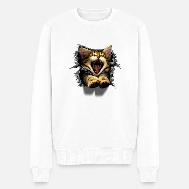 3D Katze - Männer Premium Bio Pullover - Weiß
