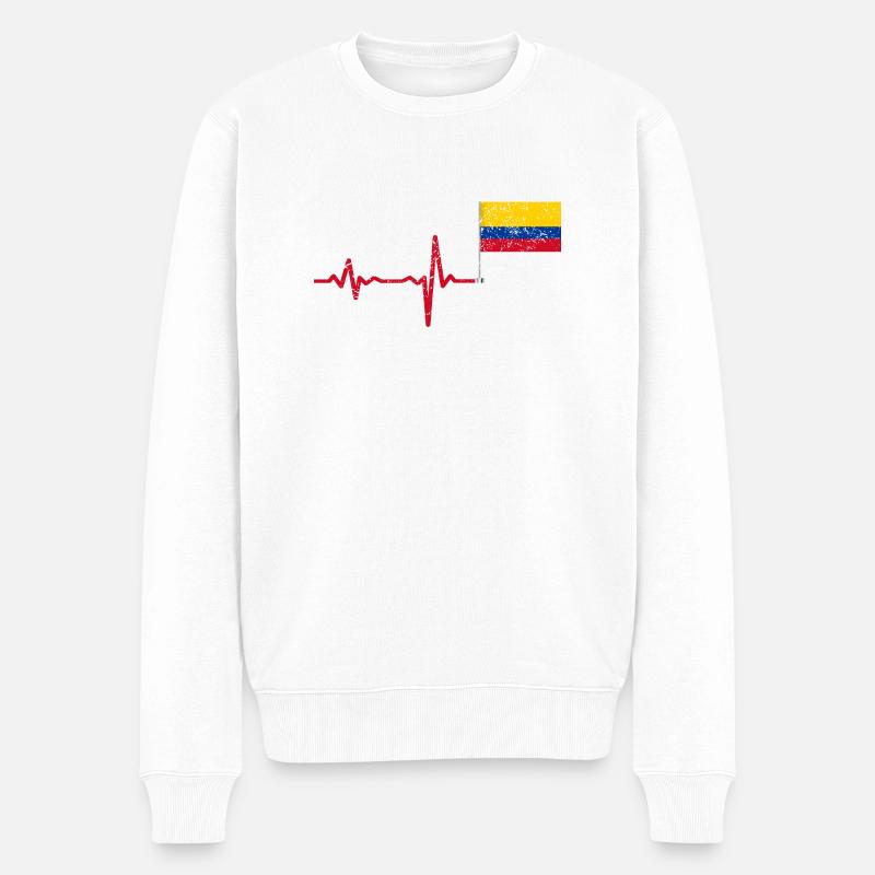 Heartbeat Kolumbien Flagge Geschenk - Männer Premium Bio Pullover - Weiß