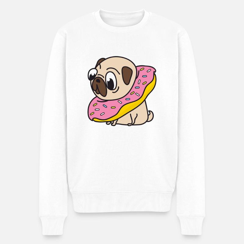 Mops Donut Hund Tiere Haustiere - Männer Premium Bio Pullover - Weiß