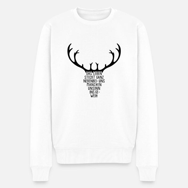Geweih - Hirsch - Elch - Wild - Ren - Hörner - 1C - Männer Premium Bio Pullover - Weiß