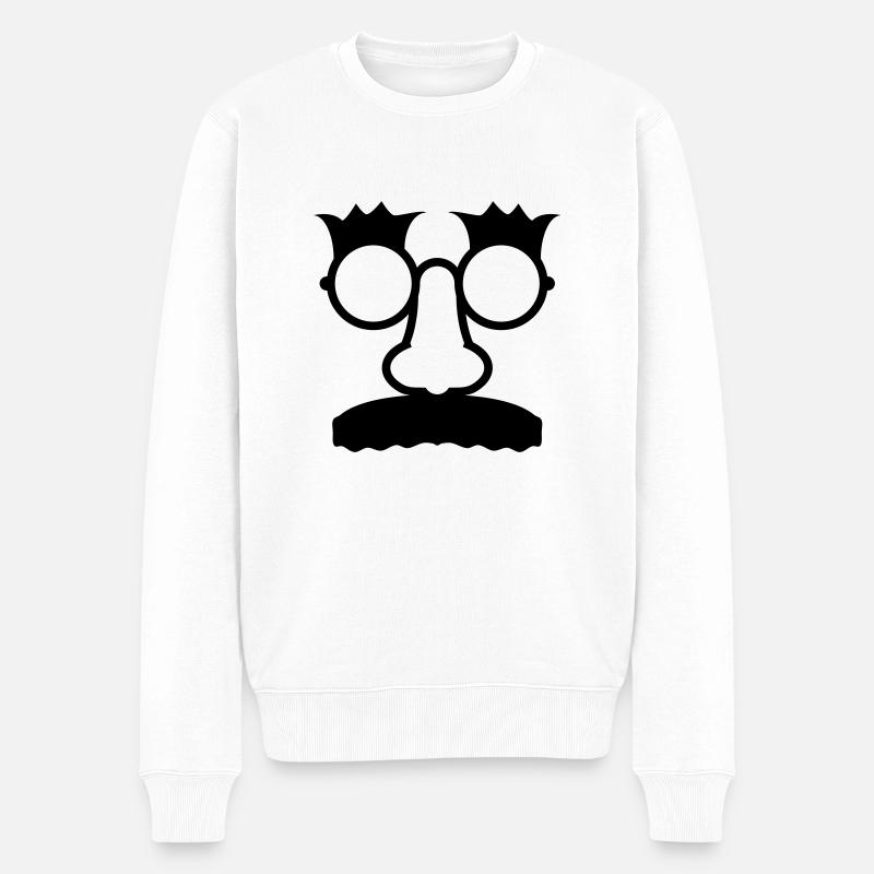 Groucho Marx Brille mit Schnurrbart und Pappnase - Männer Premium Bio Pullover - Weiß