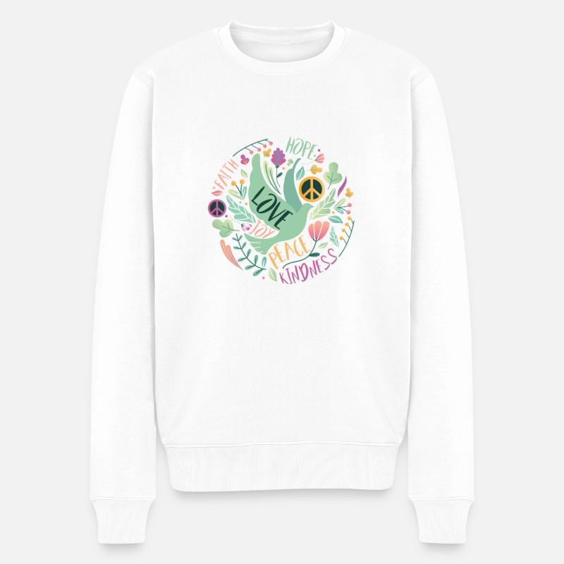 Frieden und Liebe - Männer Premium Bio Pullover - Weiß