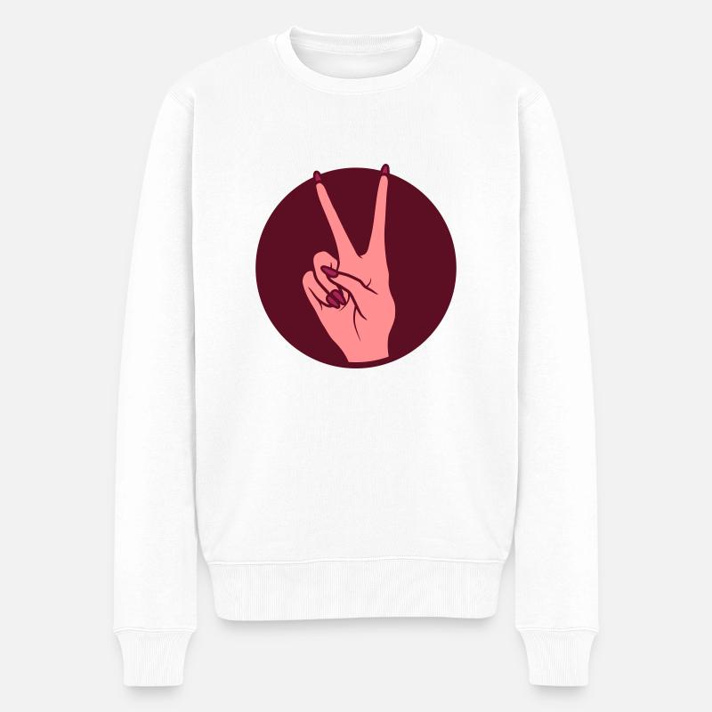 Kreis Victory Handzeichen Peace - Männer Premium Bio Pullover - Weiß
