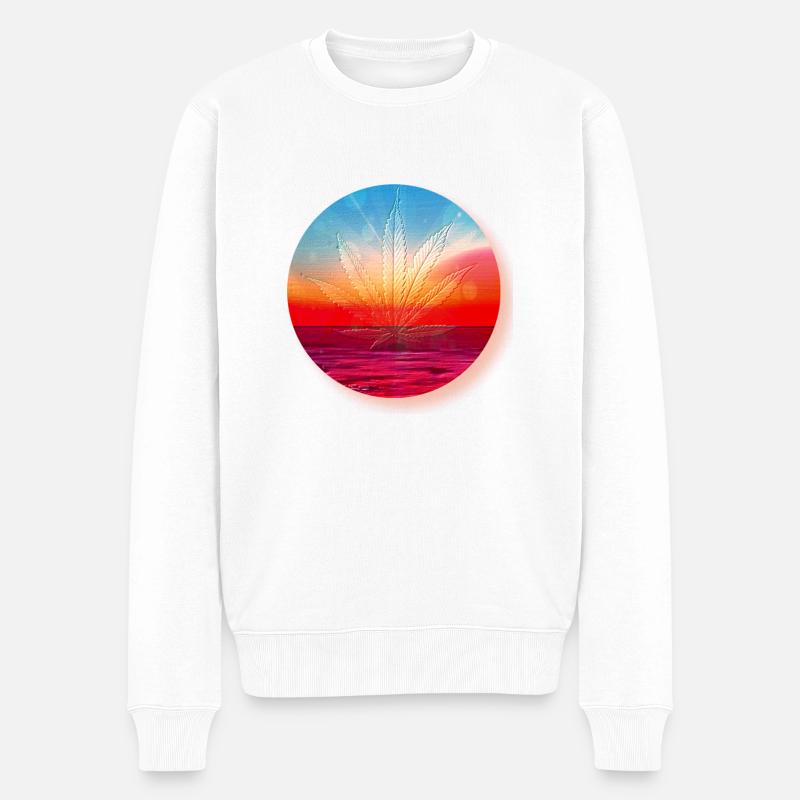 Hanfblatt vor Sonnenuntergang - Männer Premium Bio Pullover - Weiß