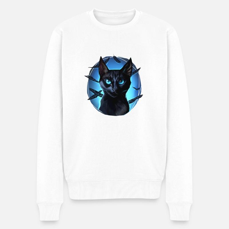 Crowfeather Krähenfeder Schwarze Katze Halloween - Männer Premium Bio Pullover - Weiß
