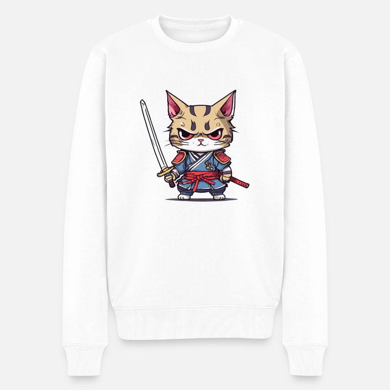 Chat samouraï #1 - Pull Premium bio Homme - blanc
