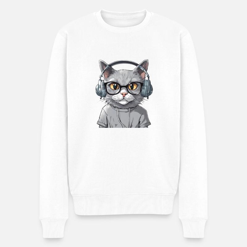 Chat gris developpeur web - Pull Premium bio Homme - blanc