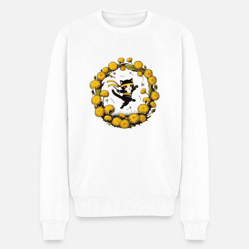 Chat Ninja - Pull Premium bio Homme - blanc