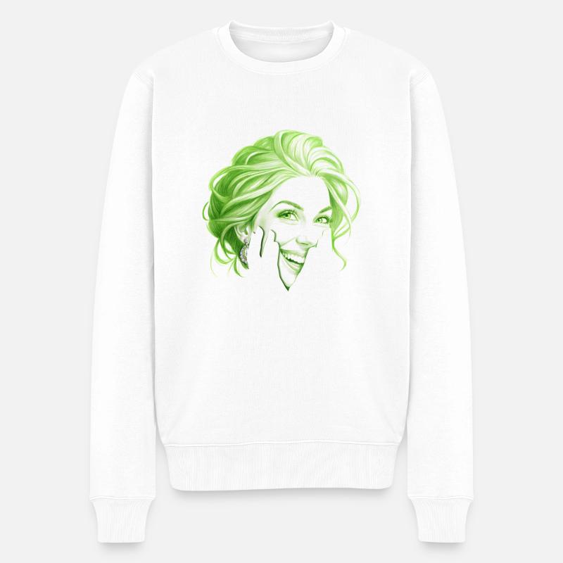 Smaragdgrüne Dame - Männer Premium Bio Pullover - Weiß