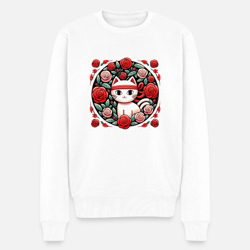 Rote Ninja-Katze - Männer Premium Bio Pullover - Weiß