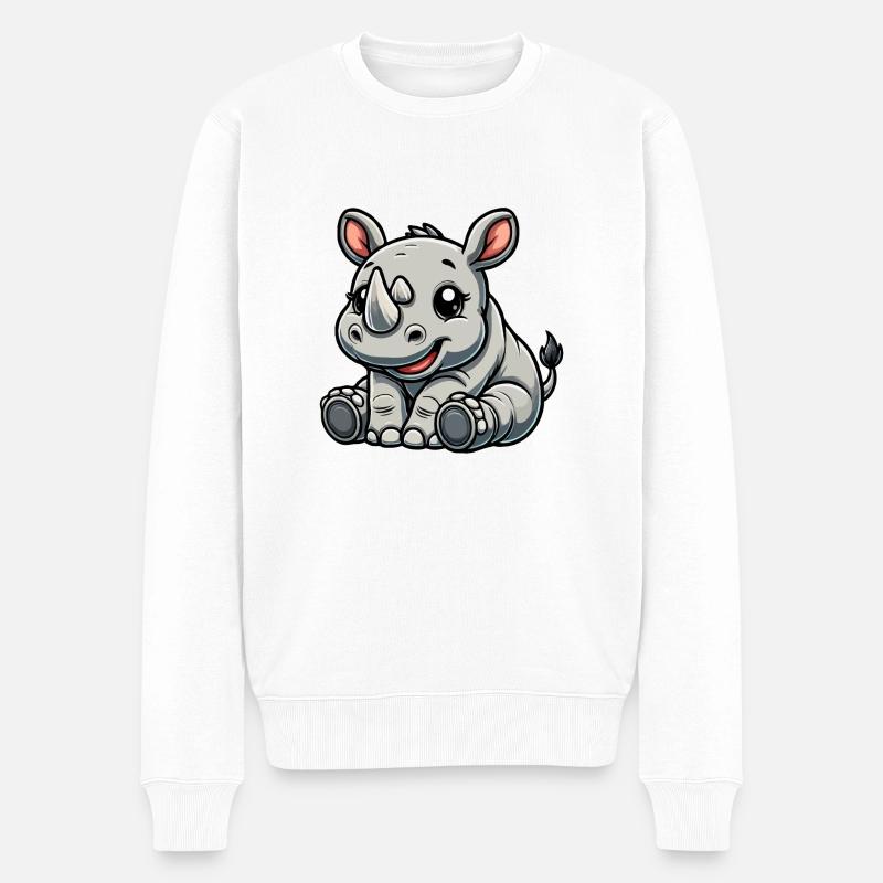 Nashorn-Baby - Männer Premium Bio Pullover - Weiß