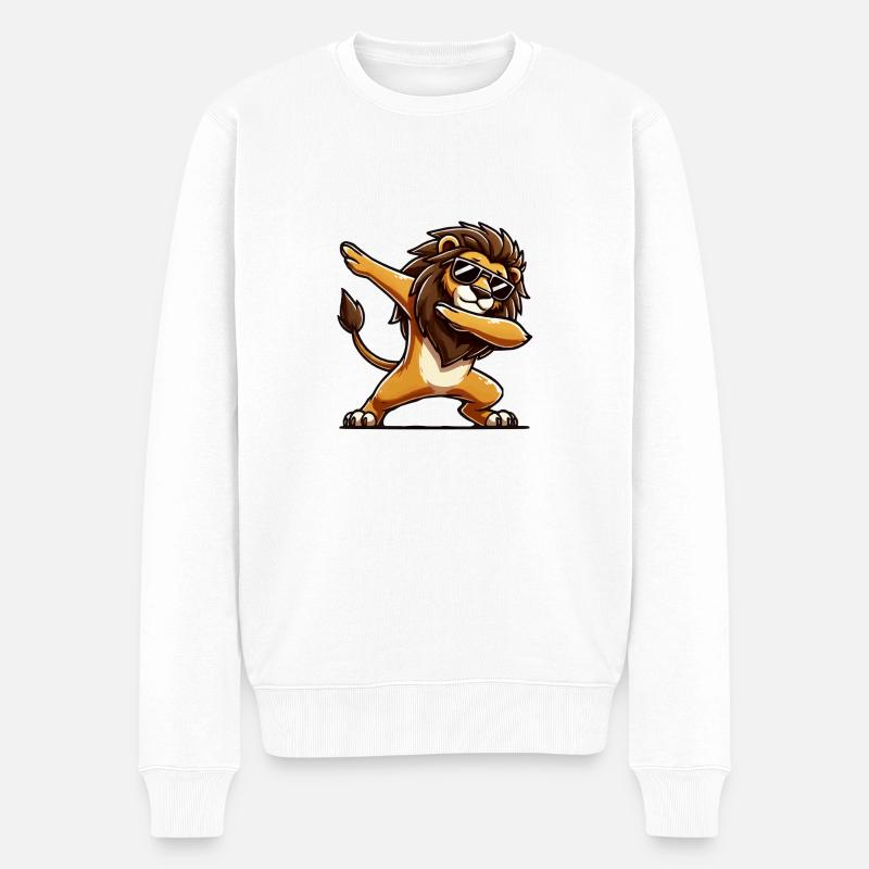 löwe comic dabbing - Männer Premium Bio Pullover - Weiß