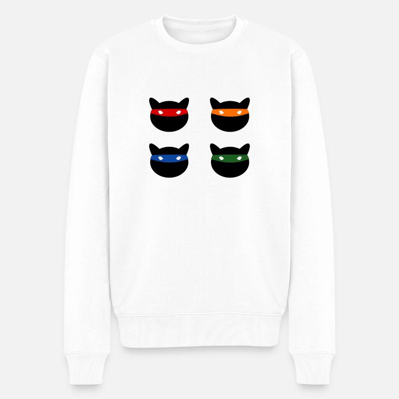 Ninja Katzen - Männer Premium Bio Pullover - Weiß