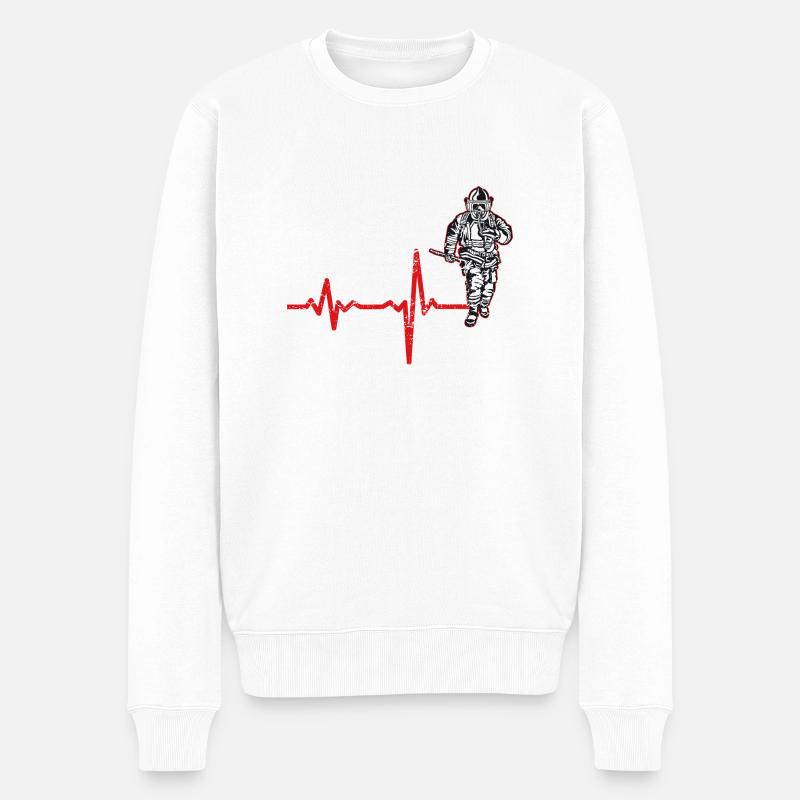 Shirt Geschenk Heartbeat Feuerwehr - Männer Premium Bio Pullover - Weiß