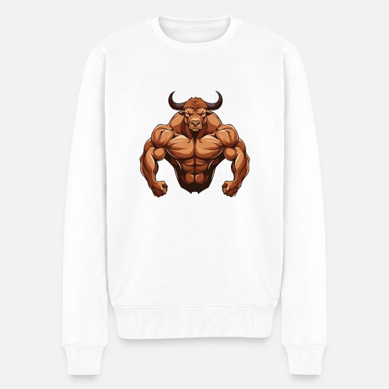 Bulle Stier Muskeln Gym - Männer Premium Bio Pullover - Weiß