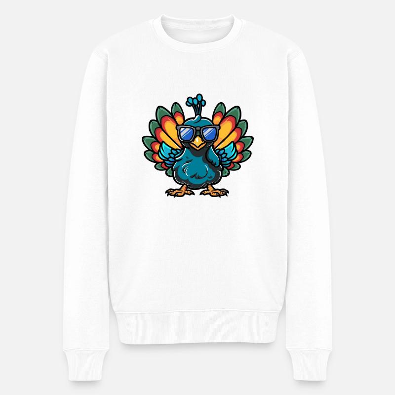 Oiseau Paon Bande Dessinée Cool - Pull Premium bio Homme - blanc