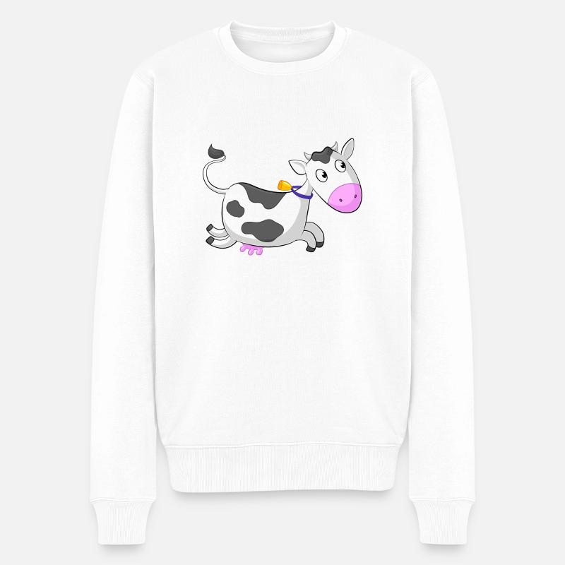 Galoppierende Comic Kuh - Männer Premium Bio Pullover - Weiß